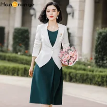 Стенд воротник с длинными рукавами костюмы с платьем, для путешествий, профессиональная одежда длинный рукав короткий пиджак+ Повседневное платье без рукавов комплект из двух предметов