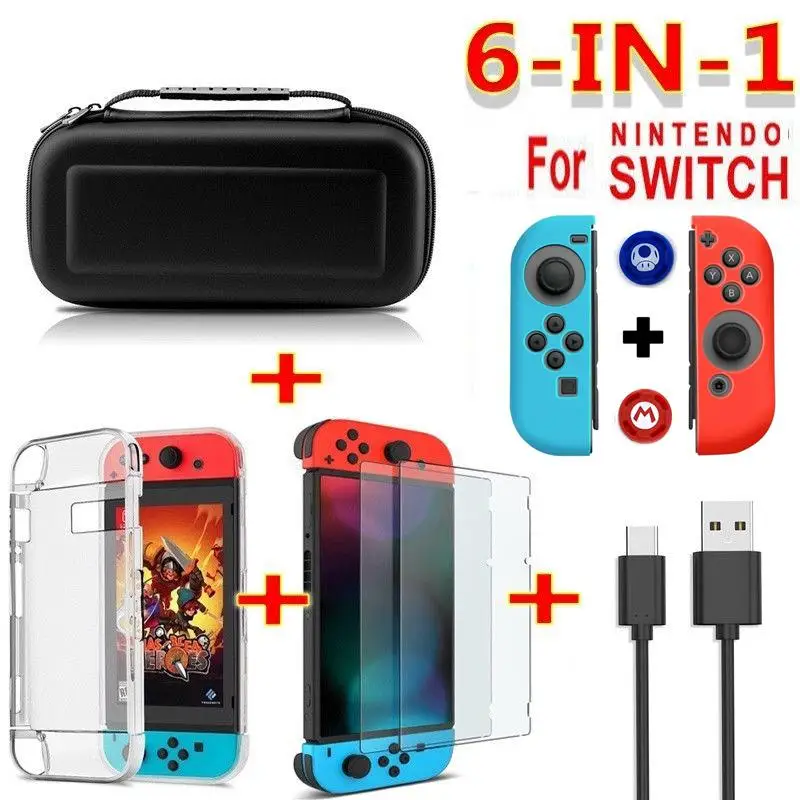 6 в 1 набор игровых аксессуаров для Nintendo Switch дорожная сумка переноски защитный