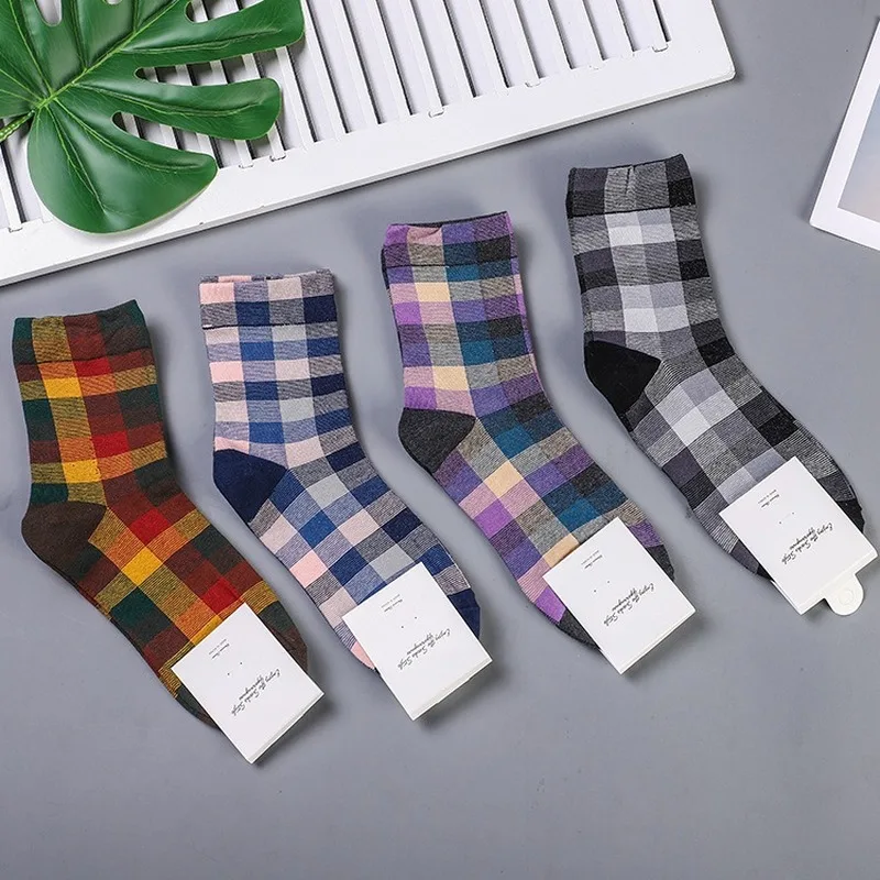 Корейские клетчатые цветные женские носки, забавные модные повседневные хлопковые теплые уличные носки в стиле Харадзюку, осенние носки, calcetines