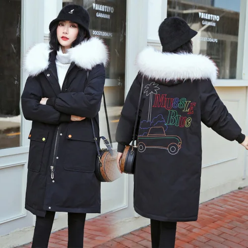 

Photo Shoot 2019 Winter New Style Korean-style Fashion Loose Cartoon Embroidered down Jacket Cotton-padded Clothes Mid-length St