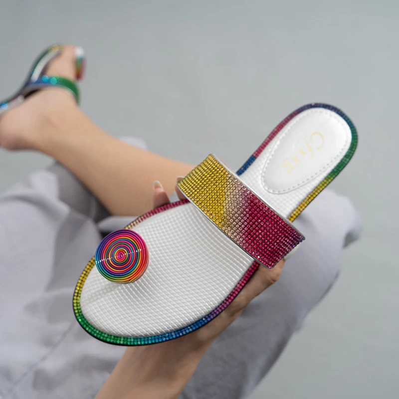 Chanclas y monederos con diamantes de arcoíris, Sandalias bonitas de caramelo, Sandalias de diseñador de lujo, zapatillas de verano con purpurina|Chancletas| - AliExpress