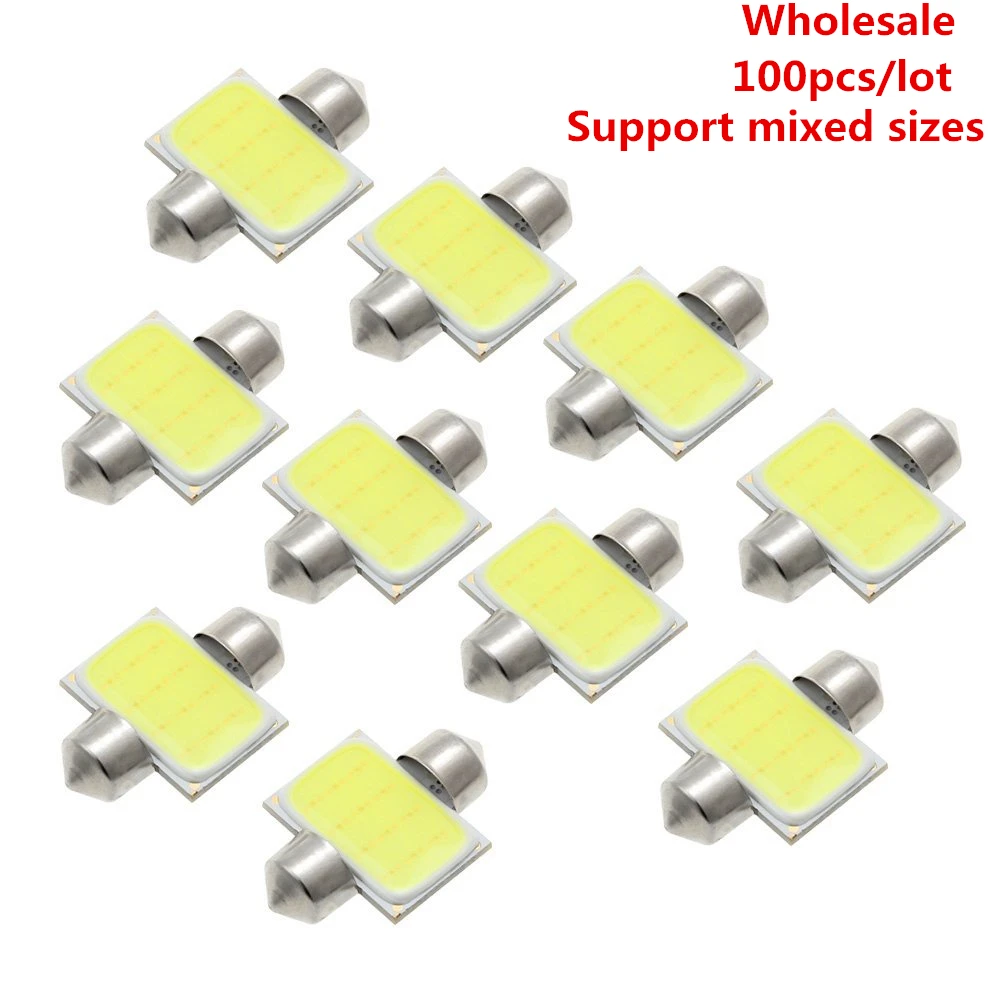 100 шт./лот 6000K DC12V автомобильный COB светодиодный светильник C5W C10W 31 мм 36 мм 39 мм 41 мм белый цвет Автомобильный купольный светильник для чтения Авто интерьерная лампа