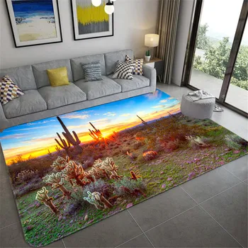 

Desert Cactus Large Carpet For Living Room Natural Scenery Pattern Floor Mat Bedroom Rug Soft Kitchen Mat Door Mat 3D Printed