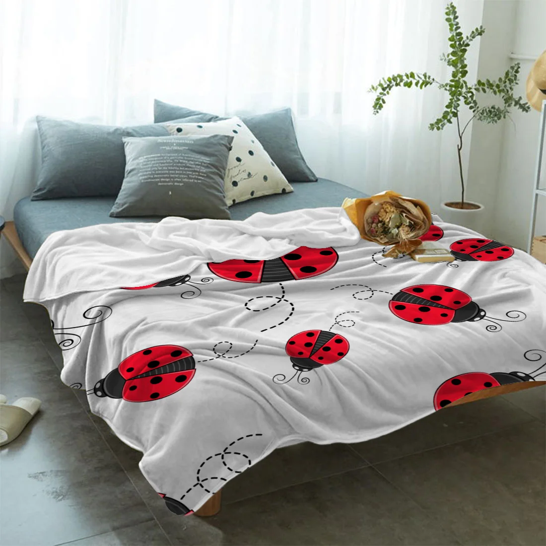 Красная божья коровка покрывало одеяло s одеяло кидает флисовый палантин для путешествий улучшает сон Анти-аллергия декоративные дышащие Реверсивные