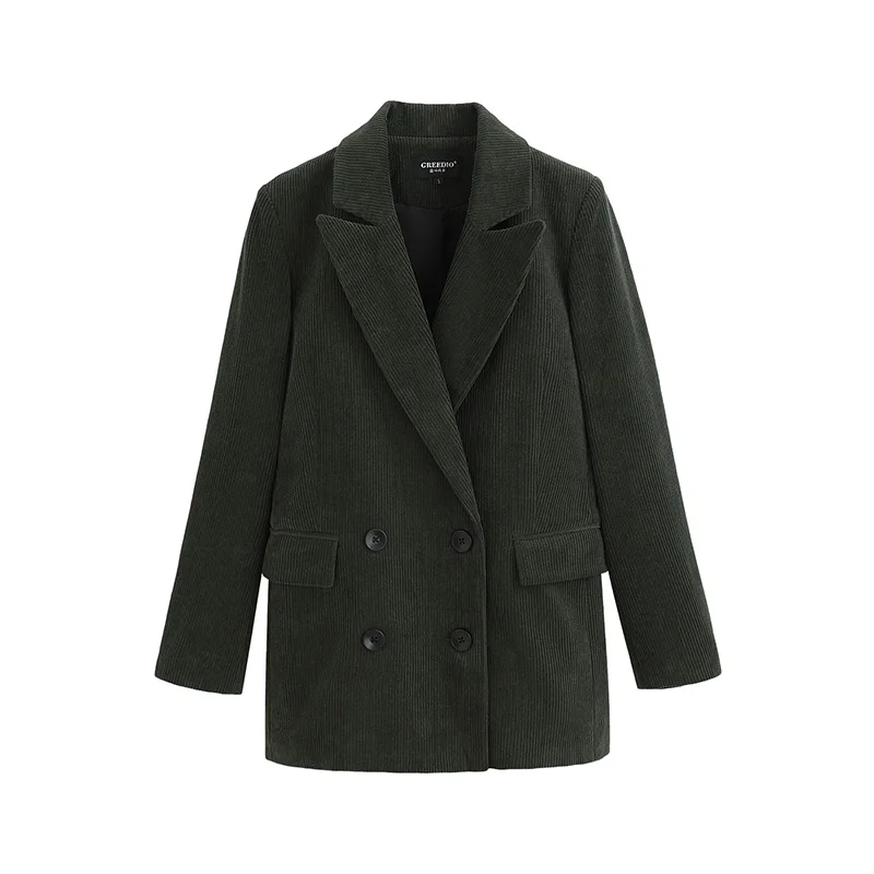 Olive green Осень Зима Ретро вельветовое пальто женское шикарное повседневное двубортное зеленое пиджак винтажная Куртка Верхняя одежда - Цвет: Olive green