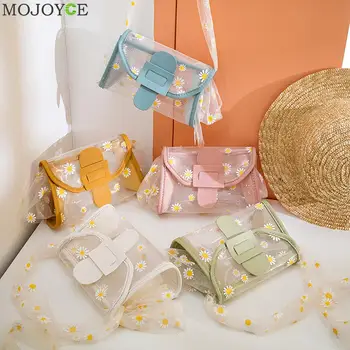

Portable Women Mesh Handbag Leather Clear PVC Lady Flower Shoulder Messenger Bag Youth Ladies Simple Versatile Bag