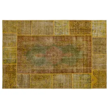 

Handmade Yellow Vintage Overdyed Patchwork Area Rug 185x282 Cm-6'1''X9'3''