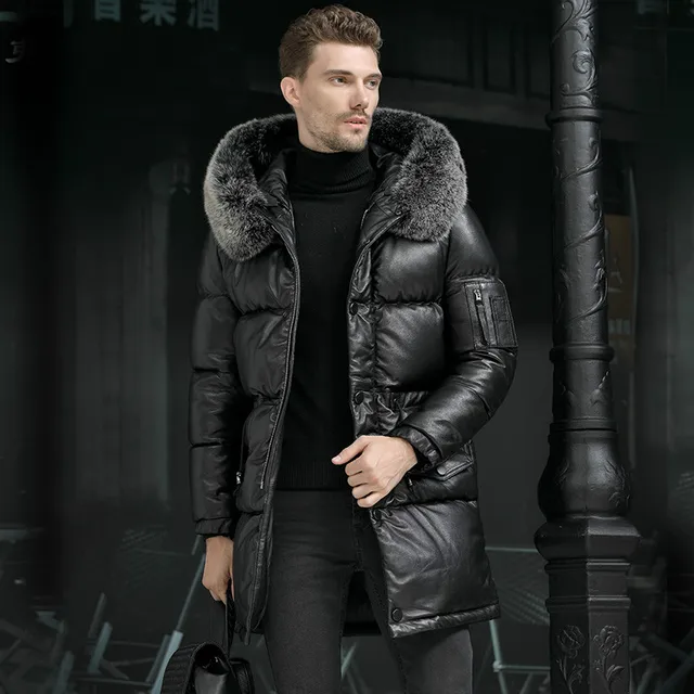 Winter Thickened Real Leather Down Jacket Men Long Trench Coat First Layer  Calfskin Overknee Genuine Leather Coats - Genuine Leather - AliExpress
