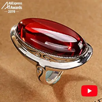

S925 Fine Antique shop Ruby Big Oval Rings Women Handmade Vintage Natural Carnelian Retro Ruby red jasper Agate