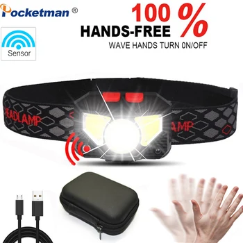 

Hands-free LED Headlamp Motion Sensor head lamp LED Torch Built-in battery inductive with Portable box Brighter Headlight