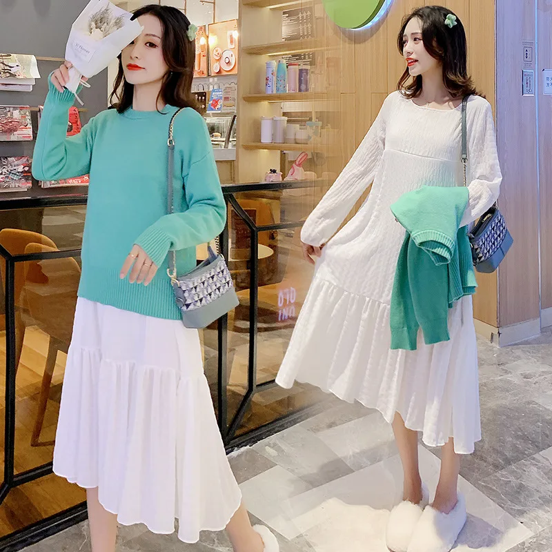 

Nursing Clothing Nursing 2019 Autumn And Winter New Style Western Style Fashion Graceful Sweater + Dress Nursing Two-Piece Set