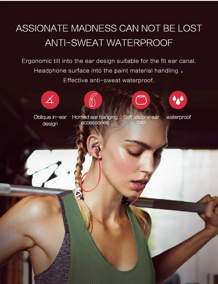Bluetooth наушники водонепроницаемые, Беспроводные спортивные наушники Hi-Fi бас стерео наушники шумоподавление Гарнитура для тренировки бег