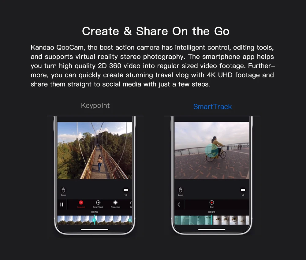 KanDao QooCam 4K VR 360 градусов панорамная 3D камера Вращающийся 3 объектива портретный режим видео стабилизация смарт-клип