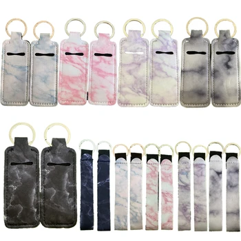 

10PCS Marble Neoprene Chapstick Holders Lipstick Cases Cover Portable Balm Holders With Wristlet Lanyards Keychain Party Gifts