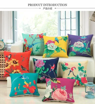 

Flower Series Pillowcases,Linen Print Pillow,American Country Cover and Core for Sofa,45 Cm bird Decorative Pillow