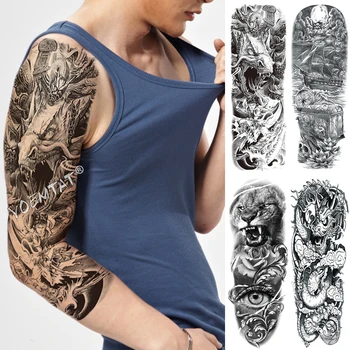 

Large Arm Sleeve Tattoo Deep Sea Dragon Waterproof Temporary Fake Tatoo Sticker Skull Nezha Warrior Men Women Full Totem Tatto
