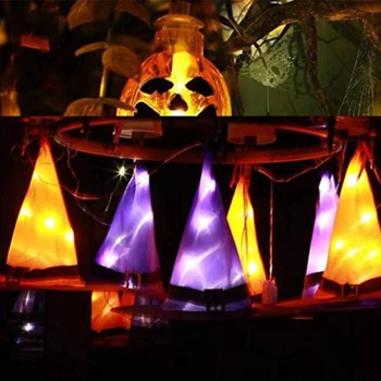 

LED Flash Colorful Lantern Glowing Witch Hat With Paper Lantern Halloween Decor For Outdoor Garden Yard Tree Christmas Decor