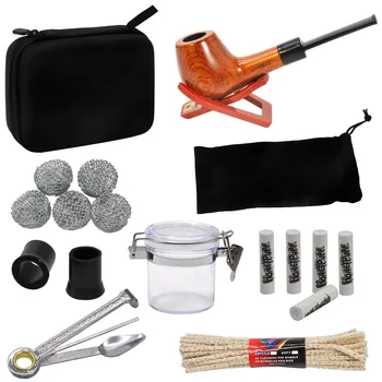 

HORNET New Tobacco Smoking Bag Set Wood Tobacco Pipe + Smoking Pipes Cleaning Tools + Carbon Pipe Filters + Glass Stash Jar