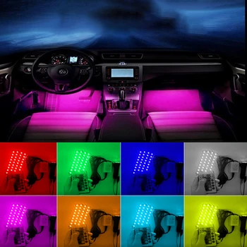 

4 Pcs LED Car RGB DRL Strip Light Car Auto Remote Voice Control Interior Floor Decorative Flexible LED Strip Atmosphere Fog Lamp