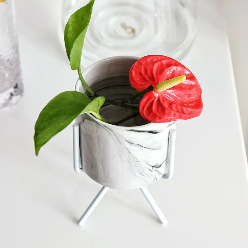 

1PC Faroot Metal Ceramic Planter And Iron Stand Garden Flower Plant Vase Succulent Pot Rack