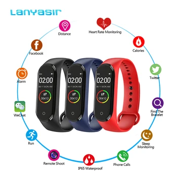 

Lanyasir M4 Smart Bracelet Fitness Activity Tracker Heart Rate Monitor Tracker Blood Pressure Wristband Message Reminder Band M4