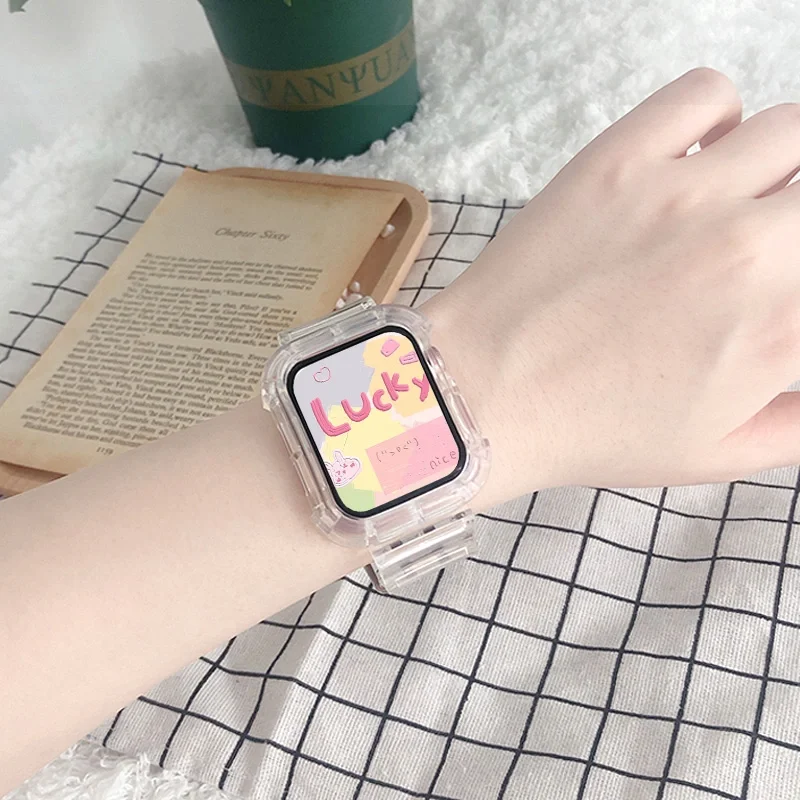 Newest Clear Band + Case for Apple Watch Series 7 6 SE 5 4 44mm 42mmTransparent for iwatch Strap 3 2 1 38mm 40mm Plastic Strap Newest Clear Band + Case for Apple Watch Series 7 6 SE 5 4 44mm 42mmTransparent for iwatch Strap 3 2 1 38mm 40mm Plastic Strap