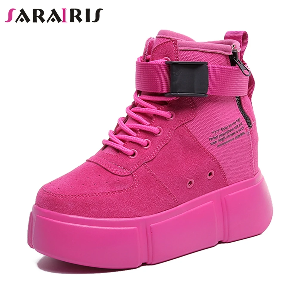 SARAIRIS/Новинка; милые ботинки на толстой платформе для девочек; женская обувь, увеличивающая рост; женские ботильоны на шнуровке; женская обувь;