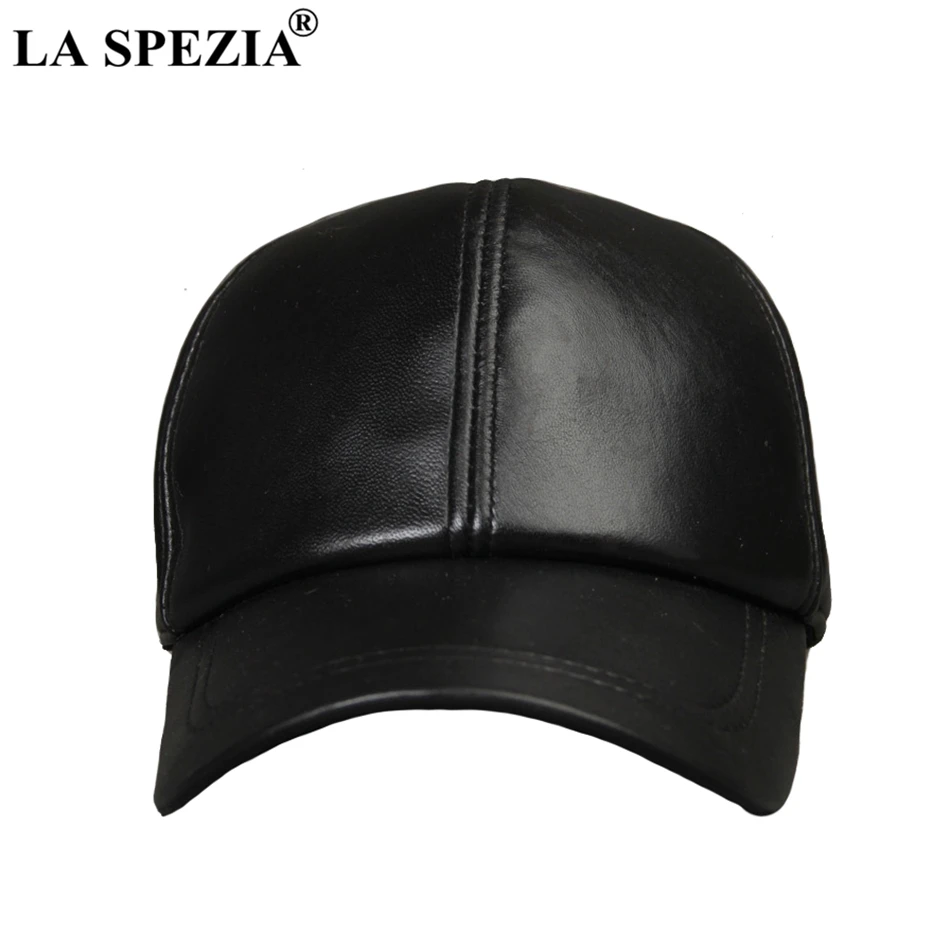 LA SPEZIA Real Leather Baseball Cap Black Casual Caps Men Genuine Leather Adjustable High Quality Nature Leather Snapback Hats