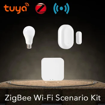 

ZigBee Hub WiFi Smart Home Monitoring Door Window Contact Sensor E27 9W Wireless Bulb Security Kit Smart Life Tuya Powered