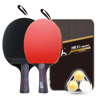 

1 Pair Professional Table Tennis Ping Pong Racket Paddle Bat+3pcs Balls Bag Set High Stability Pingpong Supplies