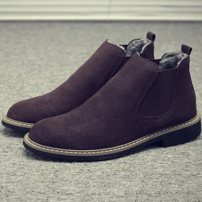 Winter Mens Shoes Casual High Ankle Chaussure Homme British Fashion Boots Men Slip on Pu Leather Chelsea Boots Gentlemen - Цвет: brown-1