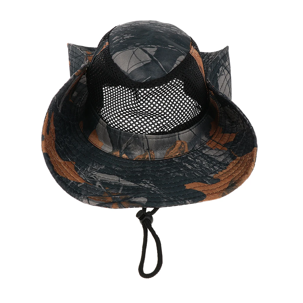 Camouflage Wide Brim Hat Fishing Bucket Bonnie Safari Sun Cap Windproof Polyester Fishing Caps for Women Men