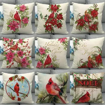 

1Pcs Christmas Red Bird Flower Pattern Cotton Linen Throw Cushion Cover Home Sofa Bed Decorative Pillowcase Funda Cojin 40677
