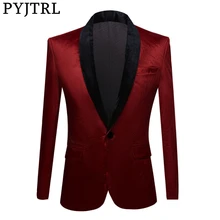 PYJTRL для мужчин осень зима Бургундия Блестящий бархатный блейзер Мода Досуг тонкий пиджак Свадебный Жених певцы Пром Одежда для вечеринок
