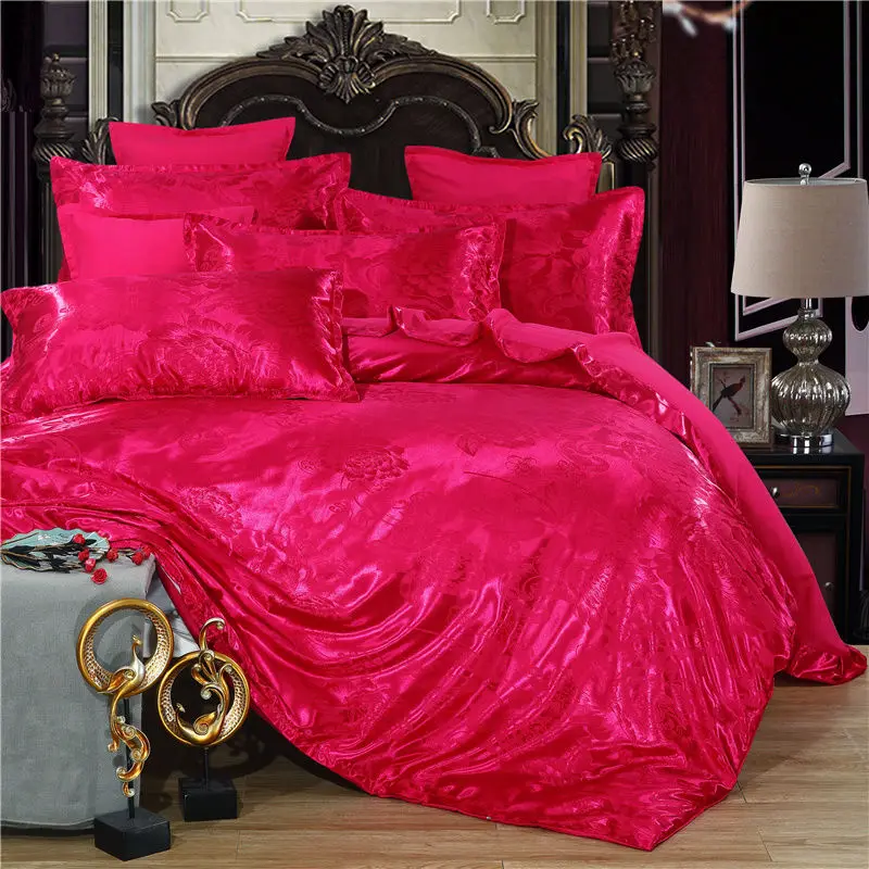 4pcs Set Stain Silk Bedding European Jacquard King Size Luxury Wedding Duvet Quilt Cover Flat Sheet Pillowcase | Дом и сад