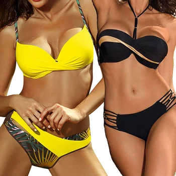 

New Sexy Plus Size Push Up Bikini Set Swimwear Women Two Piece Twisted Swimsuit Bandeau Bikinis Bandage Bathing Suits Beach Wear