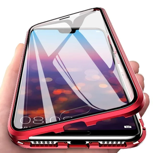 Двухсторонний Магнитный абсорбционный металлический чехол для Samsung Galaxy A7 защитный чехол откидная задняя крышка для Galaxy A9 чехол - Цвет: Красный