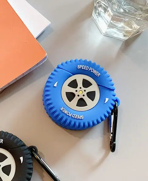 Для AirPod 2 Чехол 3D Автомобильные шины колеса мультфильм мягкий силиконовый беспроводной чехол для наушников s для Apple Airpods чехол милый чехол Funda - Цвет: blue wheel