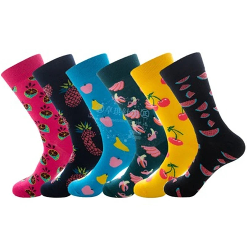 Cherry, banana, watermelon, lemon, pineapple, pear men and women in cotton fruit tube socks ZQ038 3 pairs lot spring lolita pink fruit kawaii sock strawberry peach banana pineapple women korean tide cotton short cute socks set