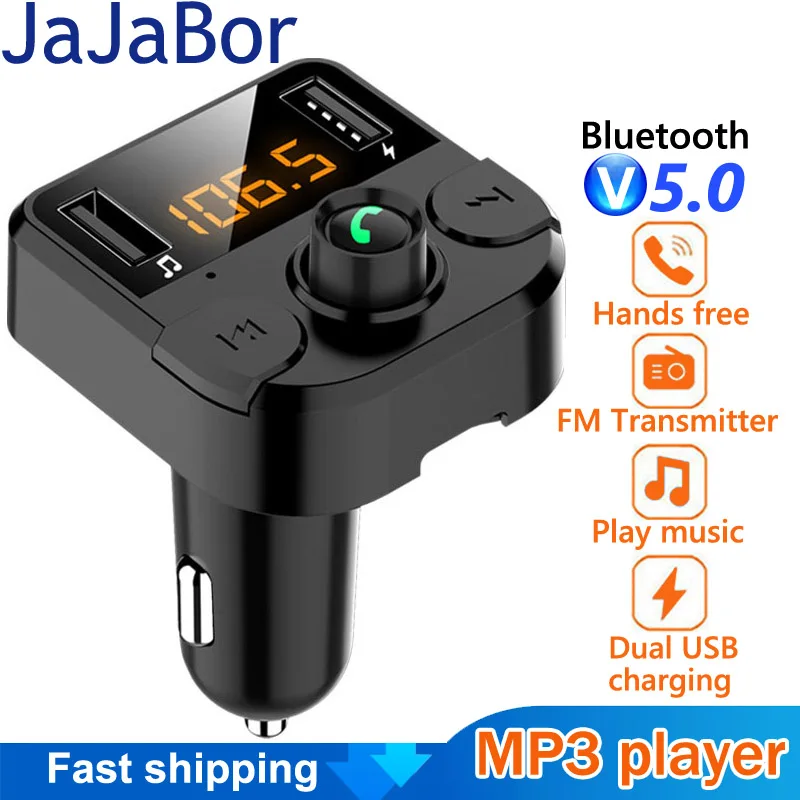 Jajabor Bluetooth 5.0 Car Kit Wireless Fm Transmitter Handsfree Calling