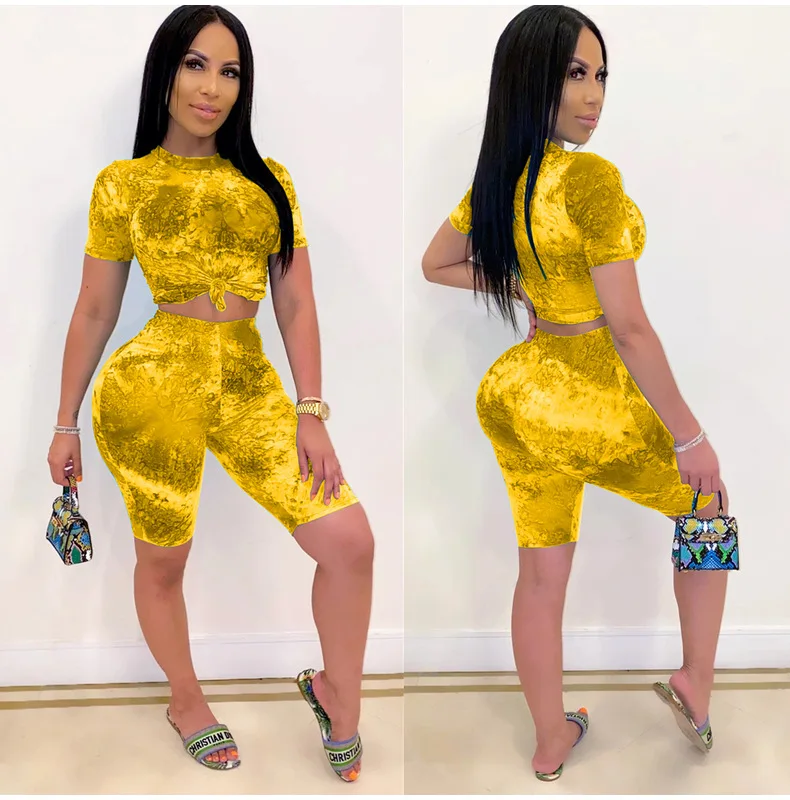 

Women Tie Dye Short Sleeve Top+ High Waist Biker Shorts Female Two Piece Set Summer Sexy Print Clothing Club Outfit