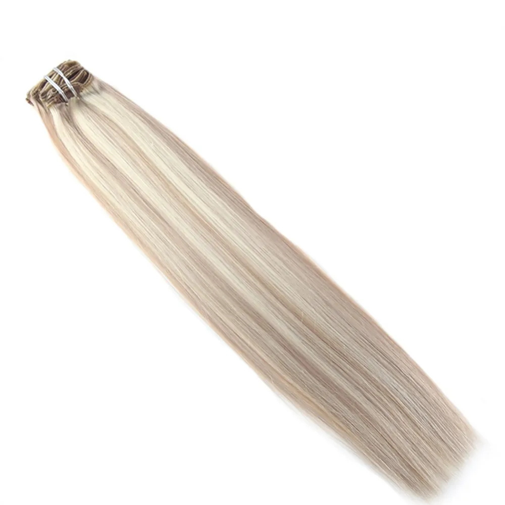 Moresoo 100 г волосы для наращивания на заколках, человеческие волосы Remy блонд# P18/613 на всю голову, 7 шт. 16-24 дюйма, бразильские волосы