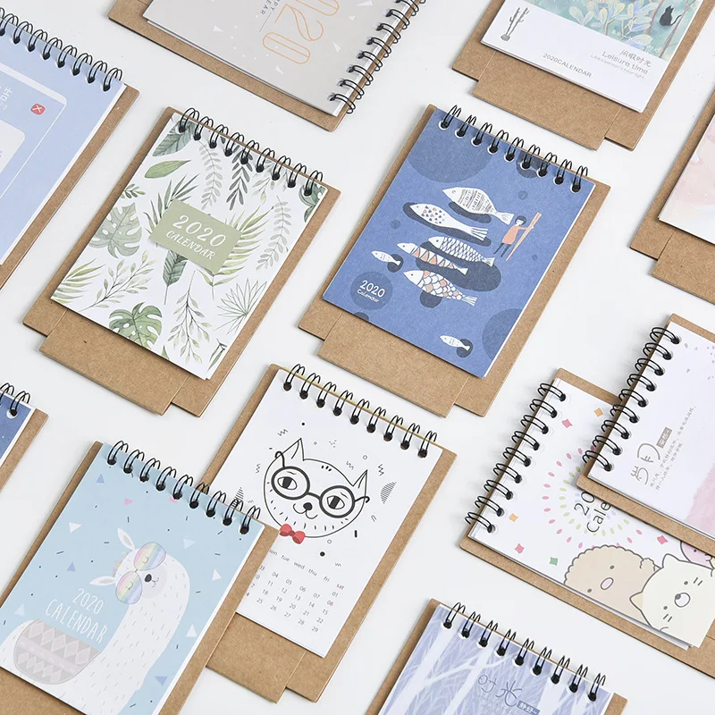 

2020 Hand Drawing Fresh Cartoon Mini Desktop Paper Calendar Dual Daily Schedule Table Planner Yearly Agenda Organizer