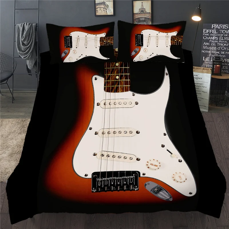 3D Duvet Cover Set Musical Guitar Single Double Bedding Twin Full Queen King Size Black Red Bedclothes For Child Kid Adult | Дом и сад