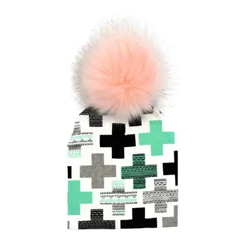 

Baby Faux Fur Cap Cotton Pompom Bobble Hat For Kids Winter Children Boys Girls Artificial Fur Beanies Hats D08C