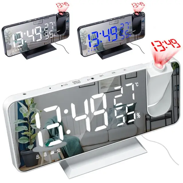 LED Digital Alarm Clock Watch Table Electronic Desktop Clocks USB Wake Up FM Radio Time Projector Snooze Function 2 Alarm 2# 3