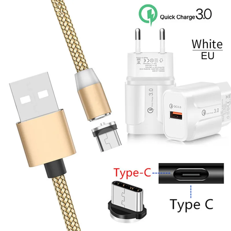 Зарядное устройство с магнитным разъемом USB Type-C QC 3 0 для Samsung Galaxy S8 S20 FE S21 Xiaomi POCO M3