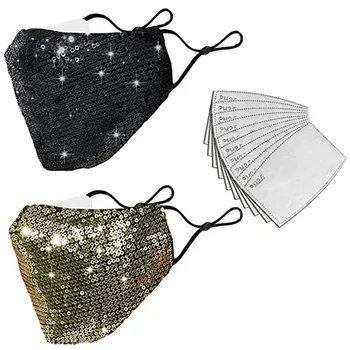 

25# 2pc Masks With 10Filters Outdoor Mask Washable Reusable Face Cover Colorful Bright Sequined Adjustable Breathable Маска На