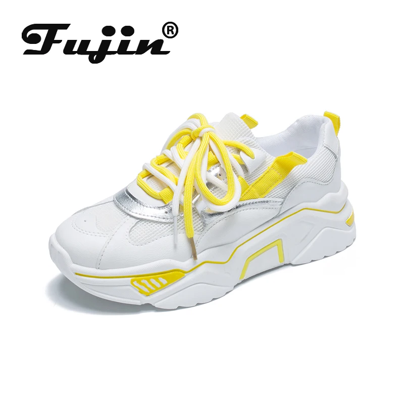 

Fujin Women Sneakers Spring 2020 Mixed Colors Round Toe Fashion Thick Bottom Platform Breathable Mesh Lace Up Women Chunky Shoes