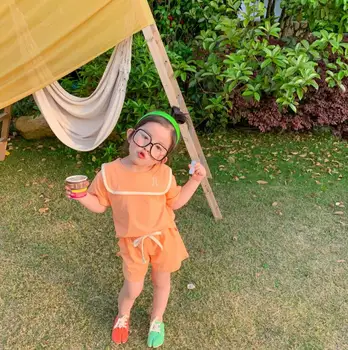 

2020 new girls 2 pcs set t-shirt+shorts fashion summer cotton girls suit 1-6 years HV154